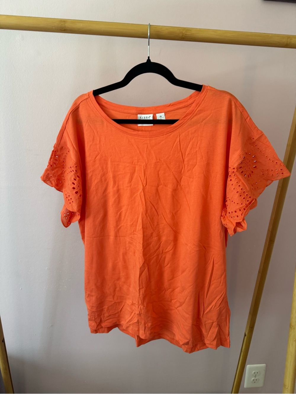 Serra Orange Eyelet Flutter-Sleeve Tee
